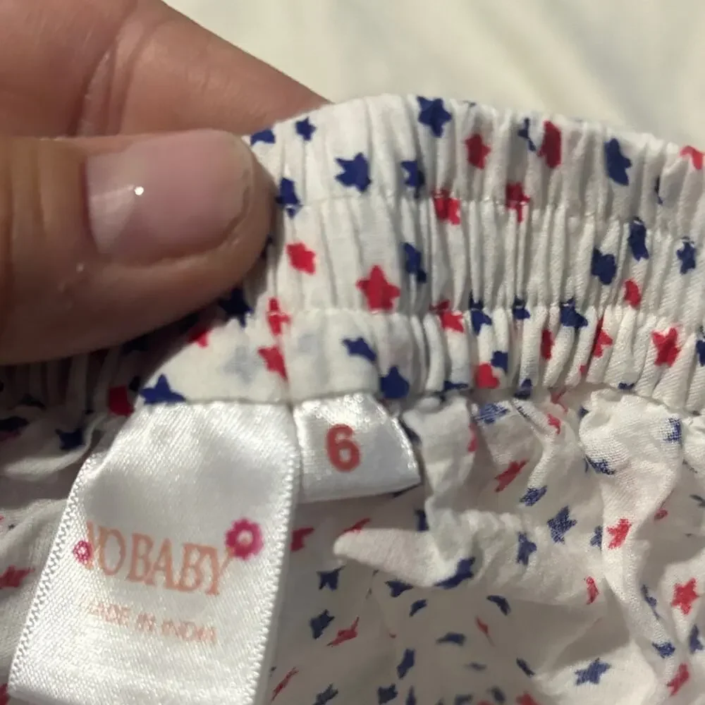 YoBaby 6 White Shorts w/ Red/Blue stars Pattern elastic waist tassle tie nwot